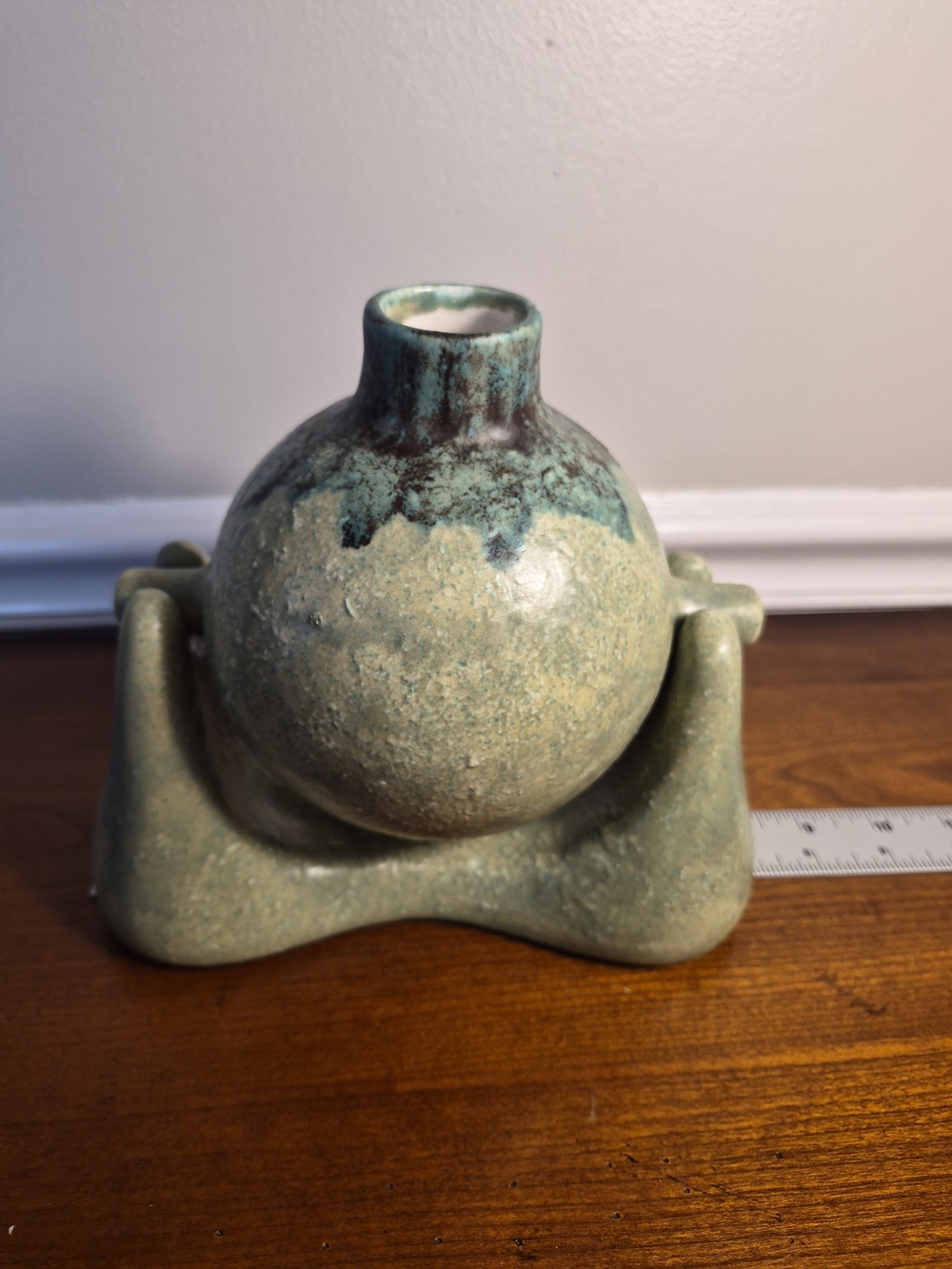 Southwest Studio Green Ceramic Swinging Orb Vase with Stand